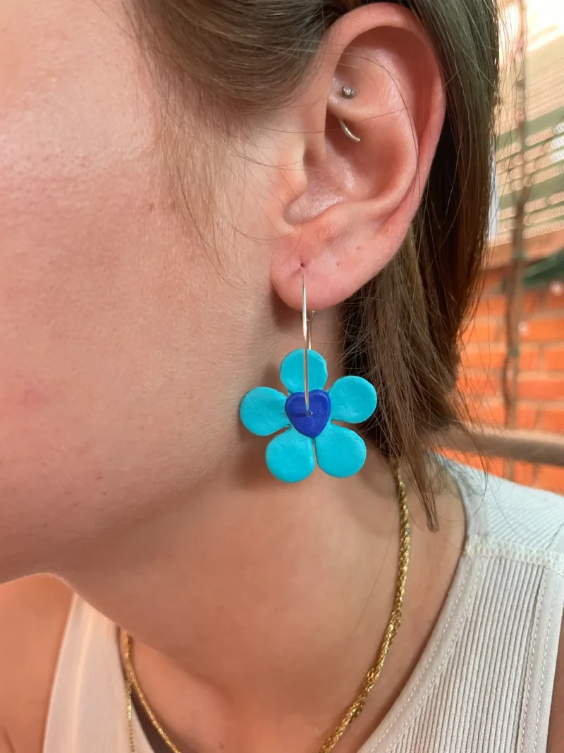 Pendientes aro flores corazón azul