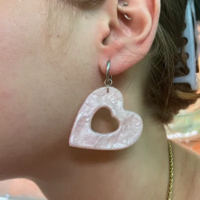 Pendientes de corazones arcilla polimérica grandes rosa