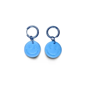 Pendientes aro cara sonriente azul