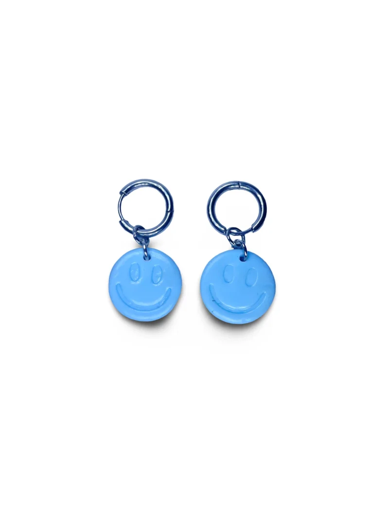 Pendientes aro cara sonriente azul