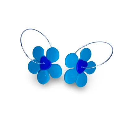 Pendientes aro flor corazón azul 1
