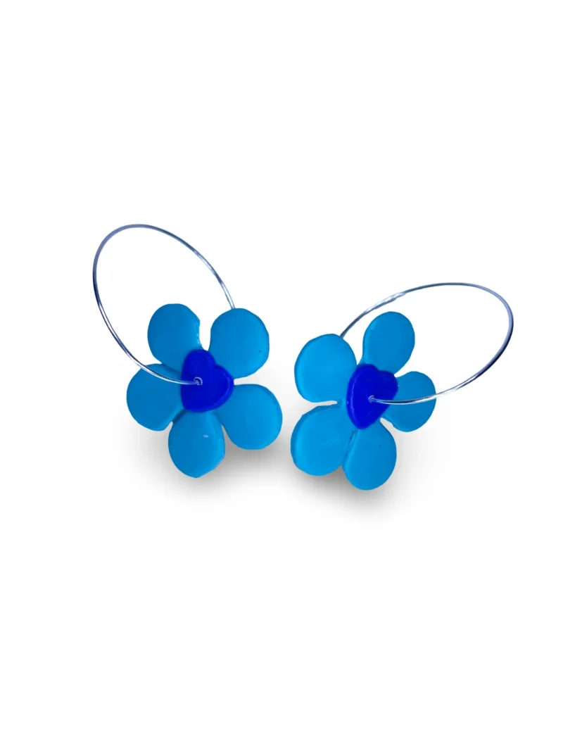 Pendientes aro flor corazón azul 1