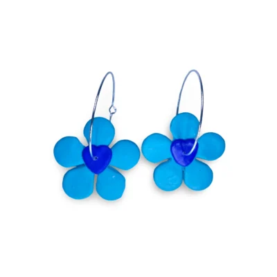 Pendientes aro flor corazón azul