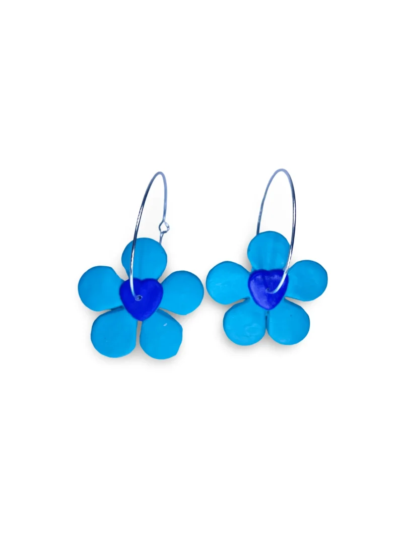 Pendientes aro flor corazón azul