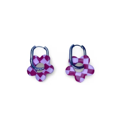 Pendientes flores cuadrados rosas
