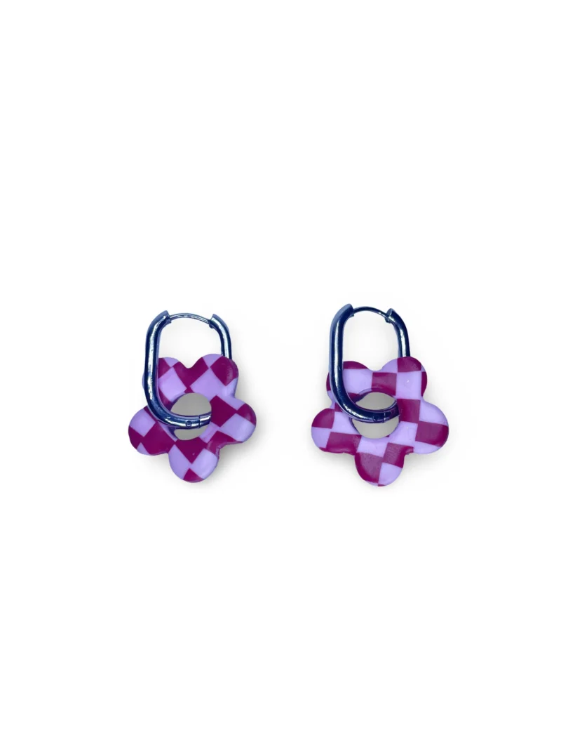 Pendientes flores cuadrados rosas