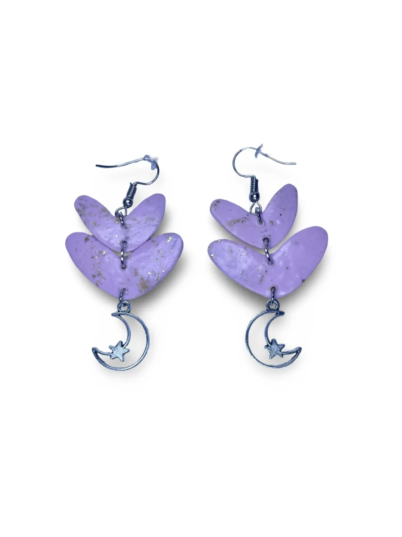 Pendientes largos luna morados