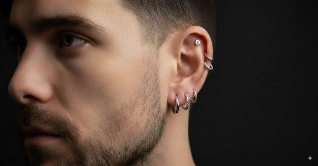 Piercing en oreja de hombre